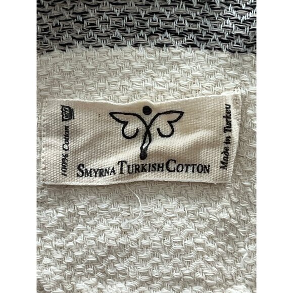 Smyrna Turkish Cotton Scarf – Black & Cream Woven Peshtemal Shawl with Fringe – - Picture 2 of 4